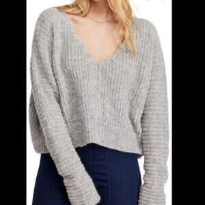 Free People Moonbeam long sleeve v-neck slouchy ribbed knit pullover sweater Lg